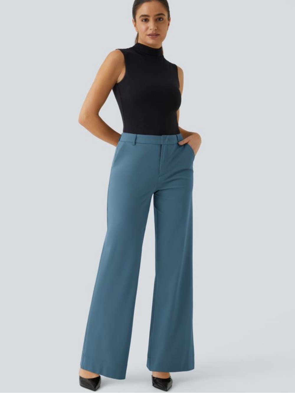 Halara Flex Mid Rise Pocket Straight Leg Work Pants Abyss Blue Womens Large NEW